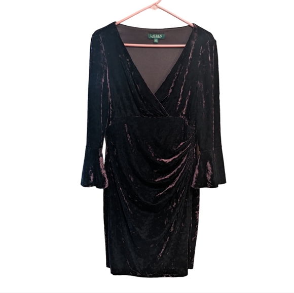 RALPH LAUREN dark purple velvet faux wrap flattering cocktail dress NWOT sz 14 - Picture 5 of 9